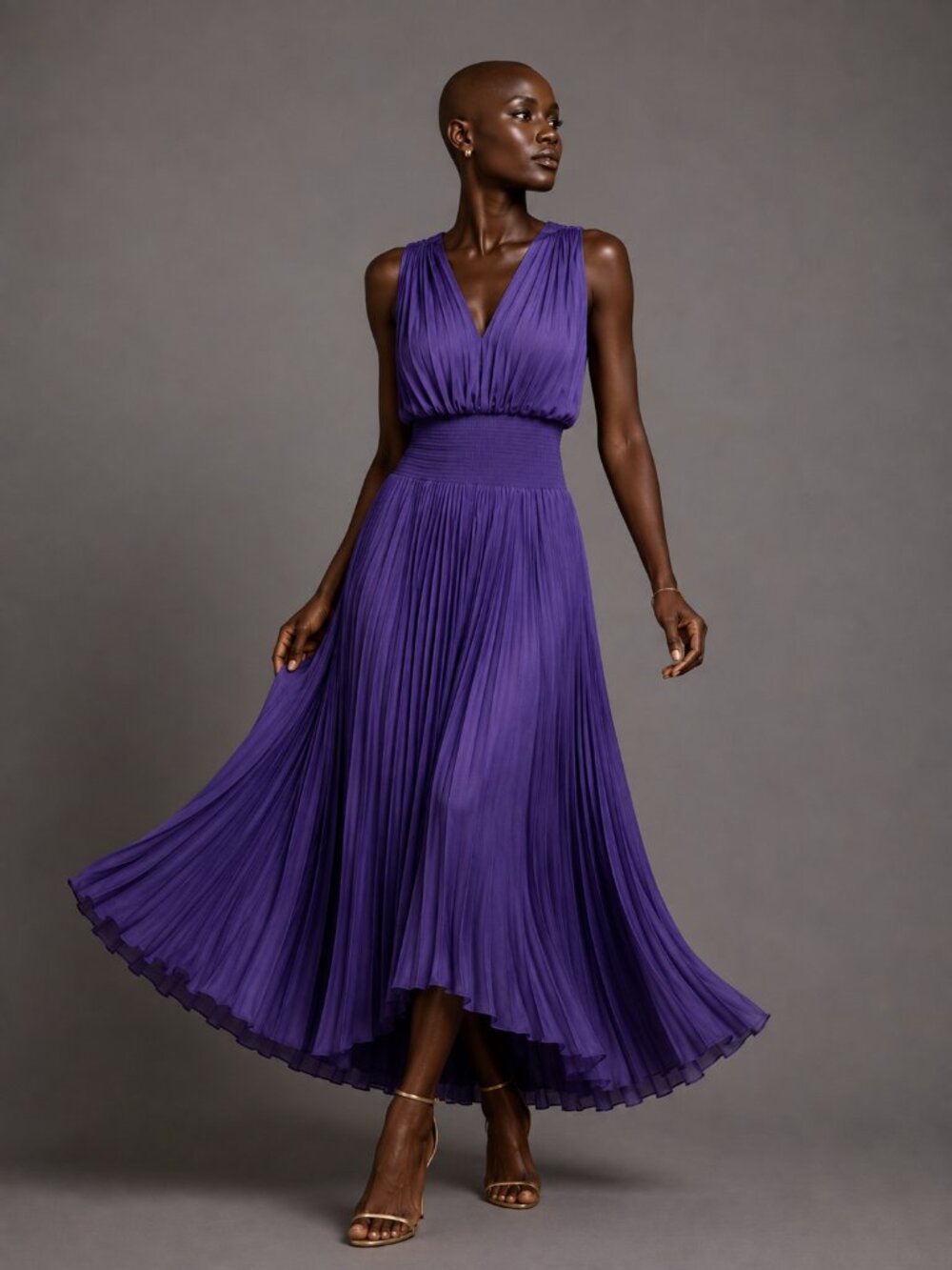 A.L.C V-neckline Smocked Elegant Purple Maxi Dress